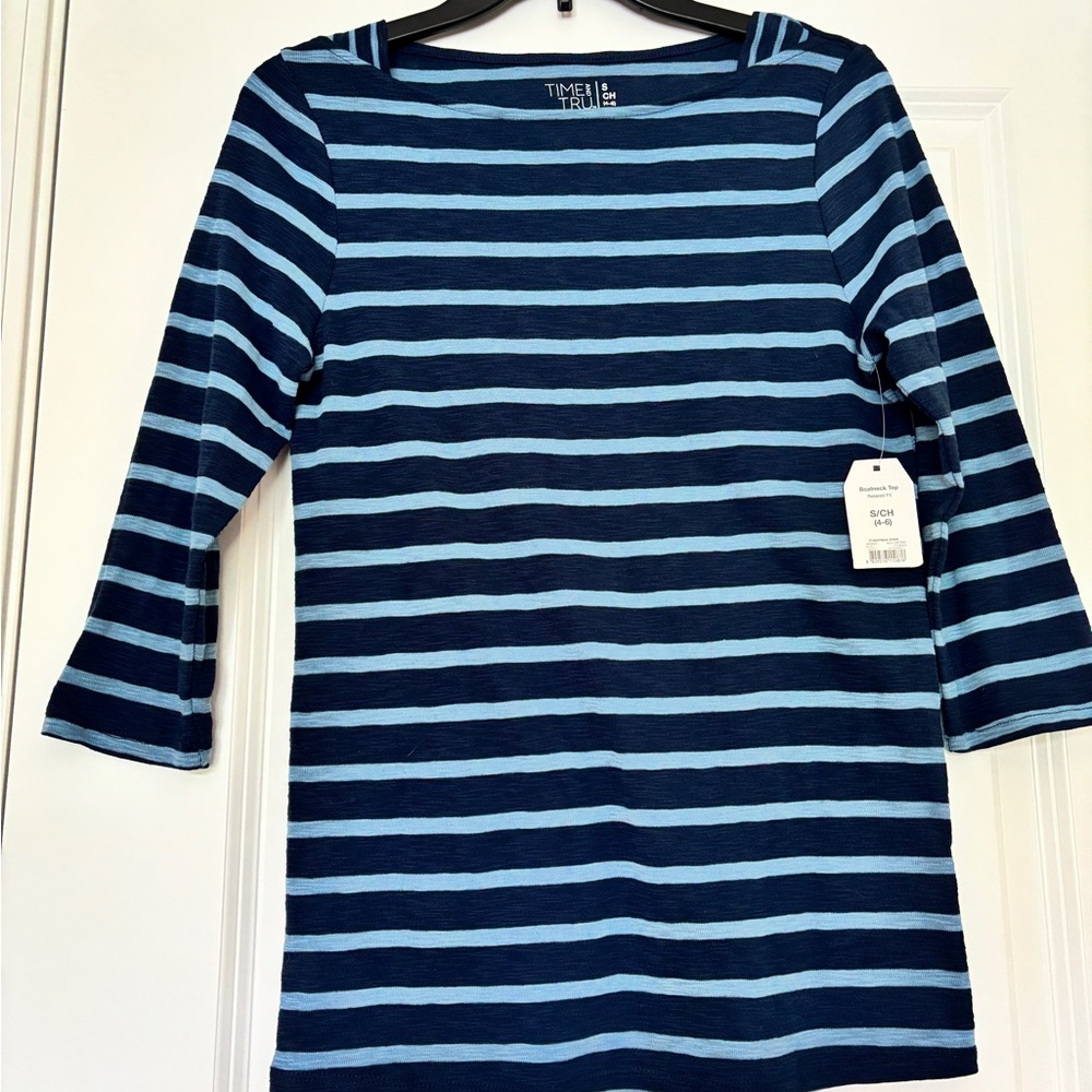 Time and Tru Navy and Light Blue Striped Shirt